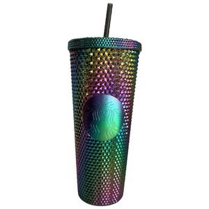 NWT Starbucks OIL SLICK Cold Cup Venti BLACK BLING Tumbler Rainbow Studded 2023